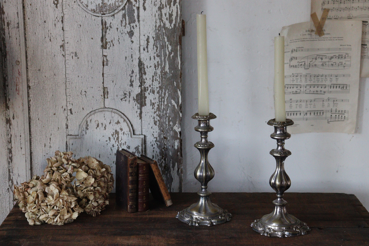 U41-6 フランスBrocante シルバープレート キャンドルスタンド 燭台